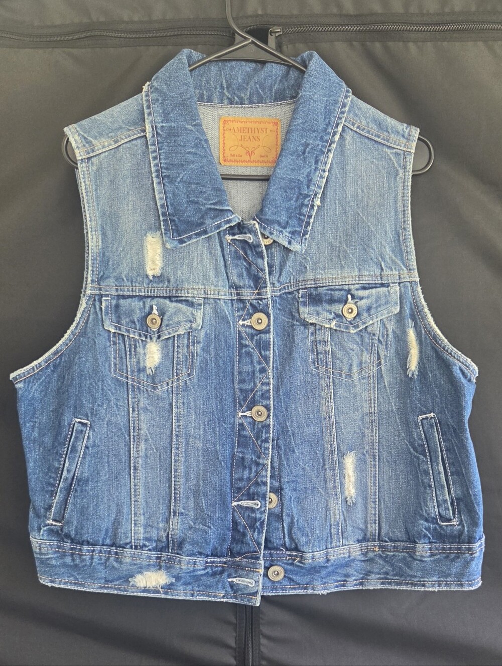 Amethyst Distressed Cotton Jean Vest - Size 1x - NWOT